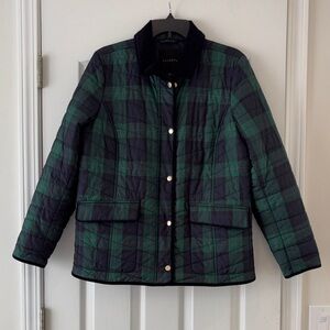 Talbots Green and Navy Quilted Plaid Puffer Jacket
